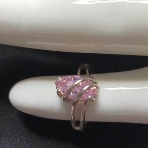 Avon Sterling Silver Wrapped Pink CZ Ring - Size 6